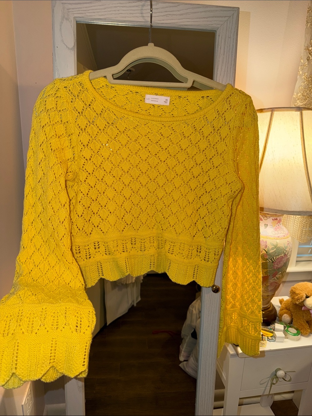LC Lauren Conrad Yellow Open-Knit Cropped Sweater